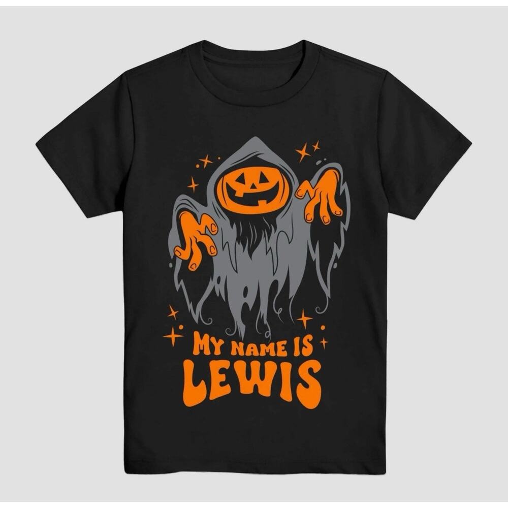 Kids Lewis The Pumpkin Ghoul Halloween Graphic T-Shirt Black, Large New